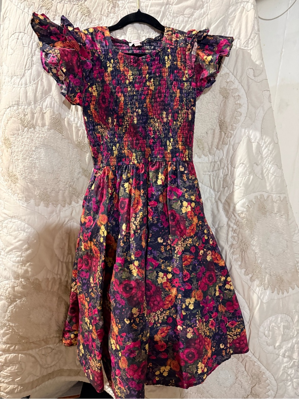 Ivy City Co Girls Floral Smocked Dress - Magenta, Yellow & Navy